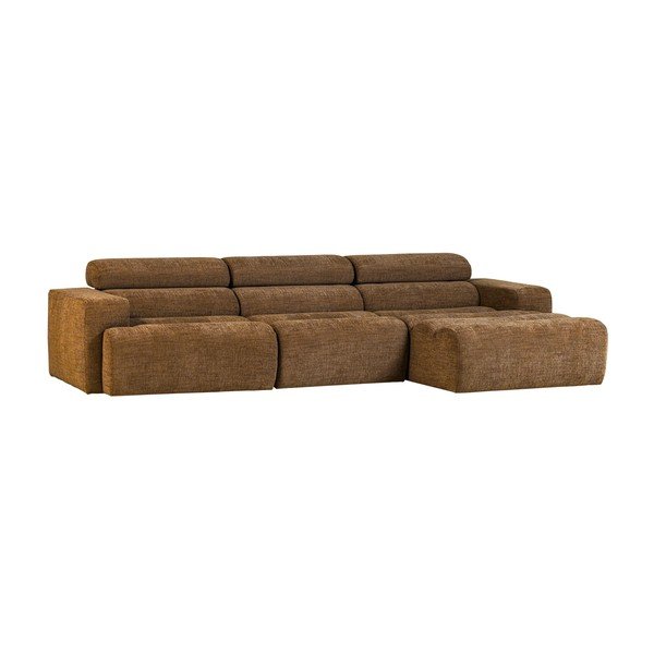 Divano angolare marrone cognac reclinabile (con penisola a destra/con chaise lounge) Novi – WOOOD