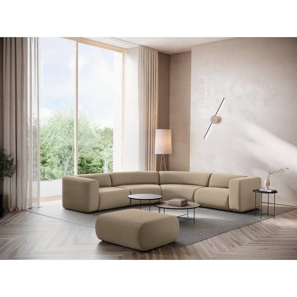 Divano angolare beige con rivestimento in velluto Ekahi – Makamii-image-1