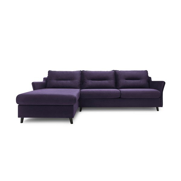 Divano letto angolare in velluto viola prugna Loft, angolo sinistro - Bobochic Paris