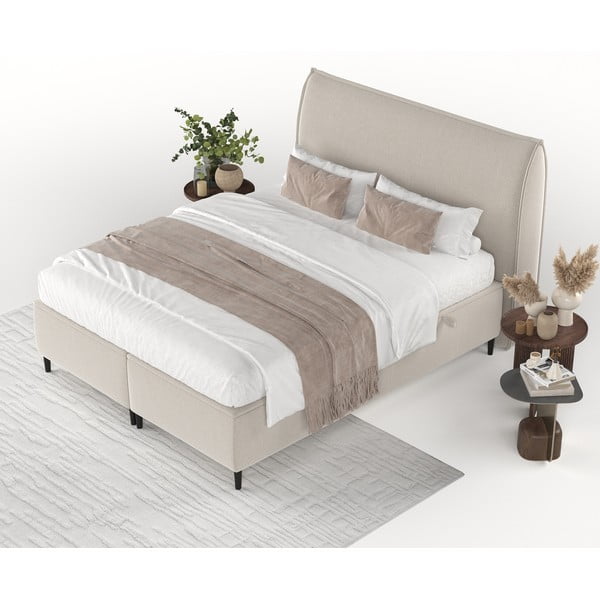 Letto matrimoniale imbottito beige con contenitore 140x200 cm Draco - Maison de Rêve-image-2