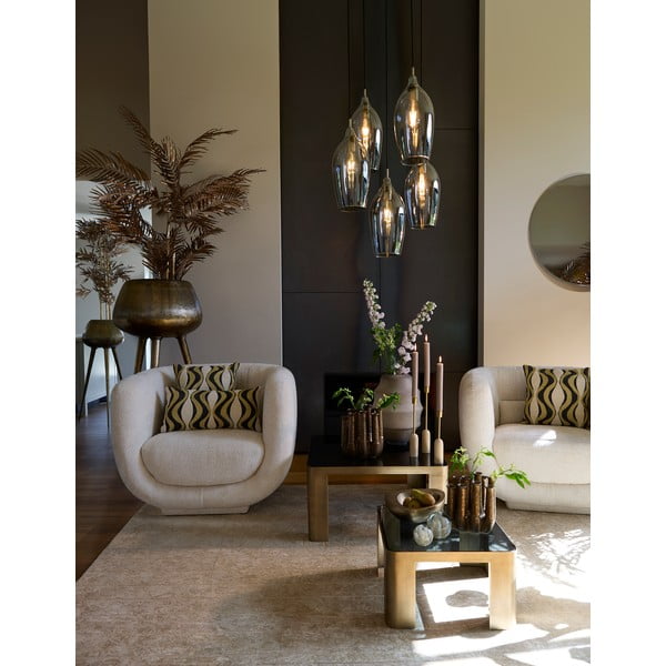 Lampadario con paralume in vetro grigio scuro-bronzo ø 45 cm Lukaro - Light & Living-image-3