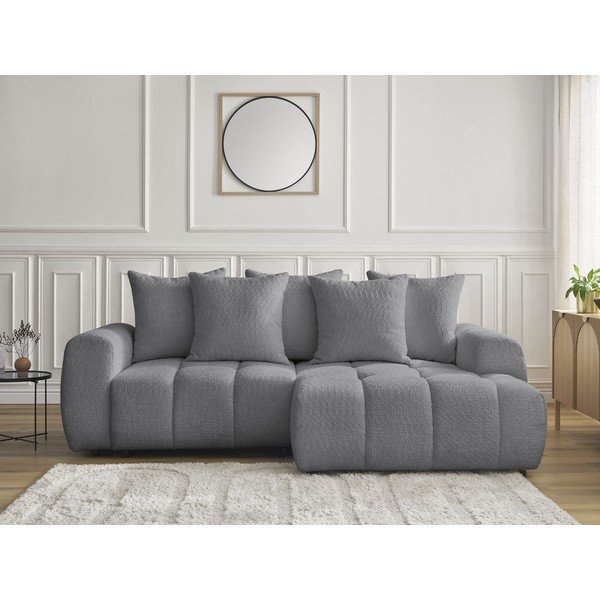 Divano angolare grigio allungabile/con contenitore (con penisola a destra/con chaise lounge) con rivestimento in bouclé Roxelane – Bobochic Paris-image-1