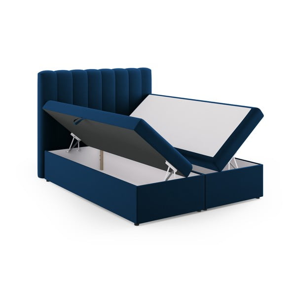 Letto boxspring blu scuro con contenitore 160x200 cm Gina - Milo Casa-image-3