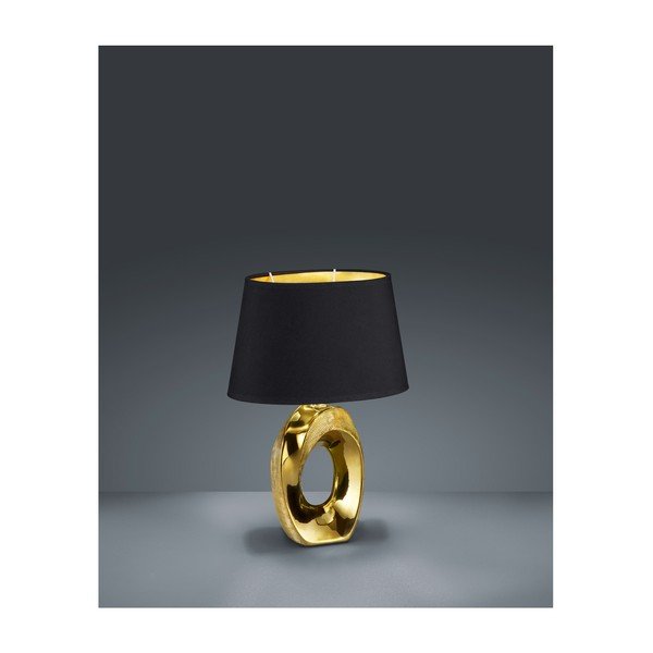 Lampada da tavolo in nero e oro in ceramica e tessuto Taba, altezza 33 cm - Reality-image-1