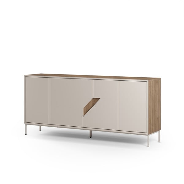 Cassettiera effetto rovere in colore crema-naturale 180x80x40 cm Lilou - Marckeric-image-3