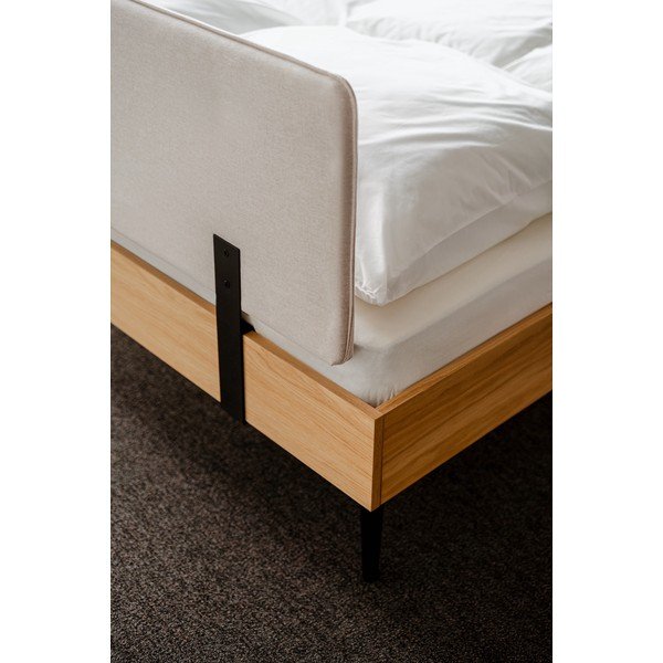 Letto matrimoniale imbottito/in truciolato di colore naturale con effetto rovere con rete inclusa 180x200 cm Streiko – noo.ma-image-4