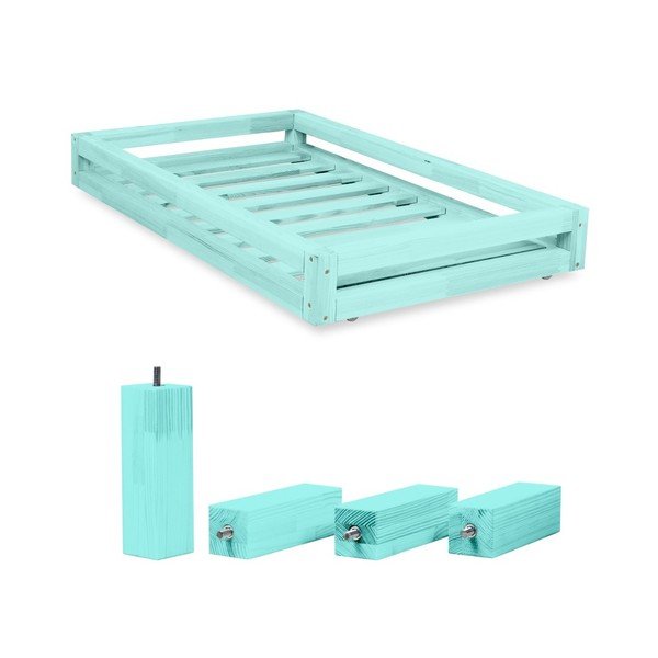 Set di cassetti blu sotto il letto e 4 gambe allungate, per letto 120 x 200 cm - Benlemi