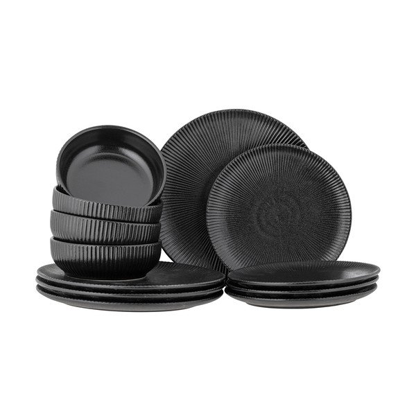 Set da pranzo in gres 12 pz per 4 persone Neri – Bloomingville