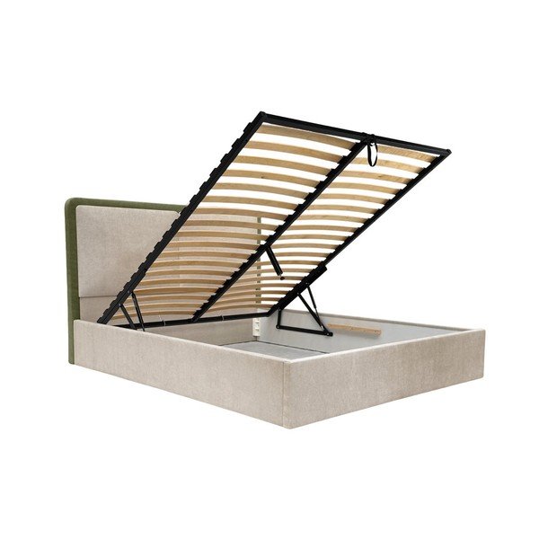 Letto matrimoniale verde/beige imbottito con contenitore con rete inclusa 180x200 cm Mara – Bobochic Paris-image-4