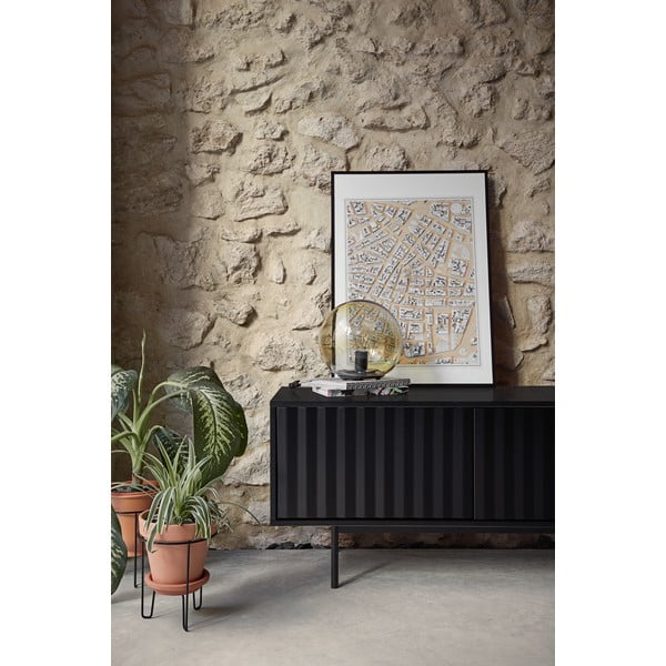 Mobile TV nero-colore naturale effetto rovere 180x52 cm Sierra – Teulat-image-1