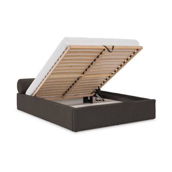 Letto matrimoniale imbottito grigio scuro con contenitore con rete inclusa 140x200 cm Cille – Ropez-image-2