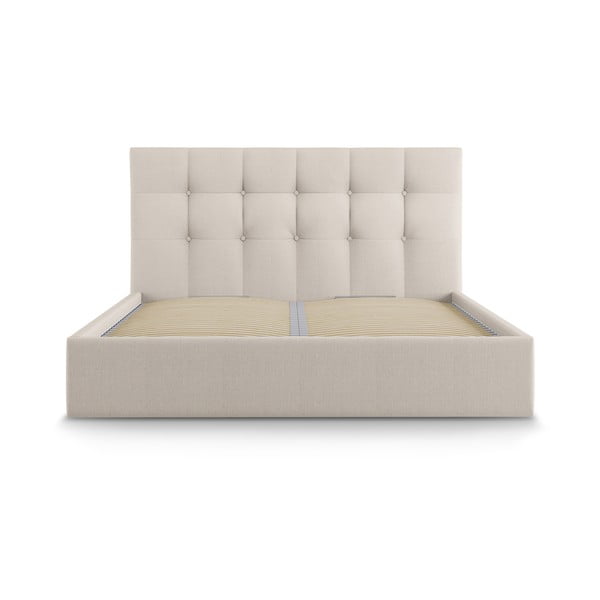 Letto matrimoniale imbottito beige con contenitore con griglia 160x200 cm Nerin - Mazzini Beds-image-2
