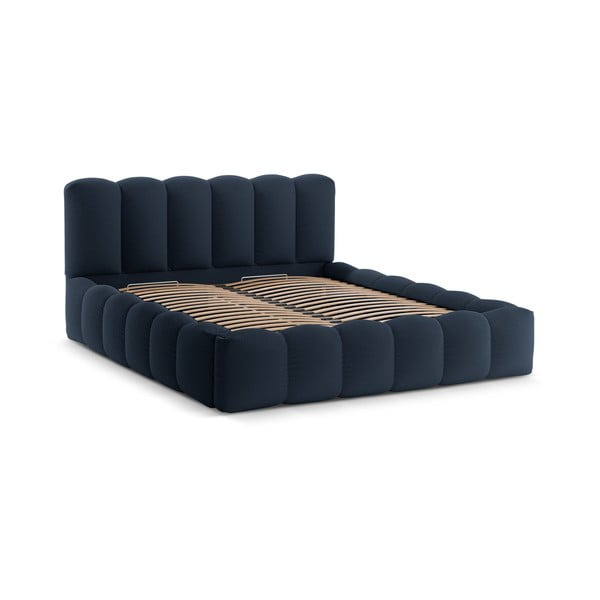 Letto matrimoniale imbottito in blu scuro con contenitore con rete inclusa 200x200 cm Lupine – Micadoni 