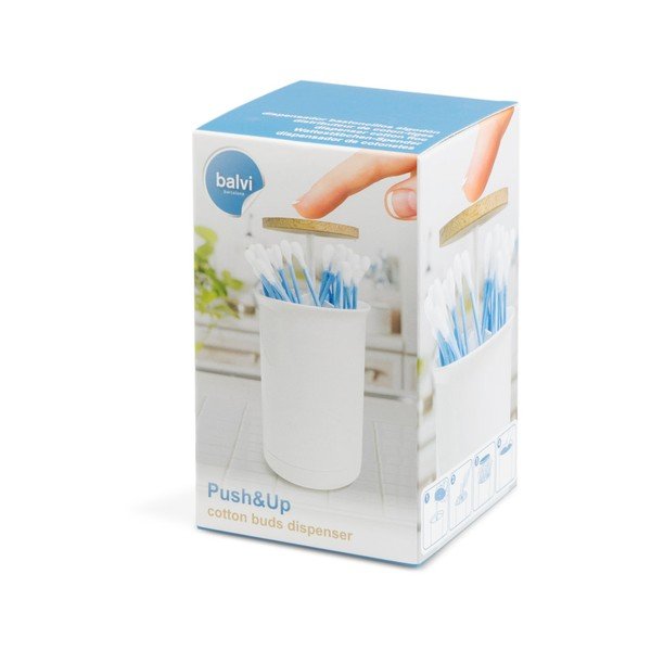 Organizzatore da bagno bianco per tamponi di cotone Push&Up - Balvi-image-3