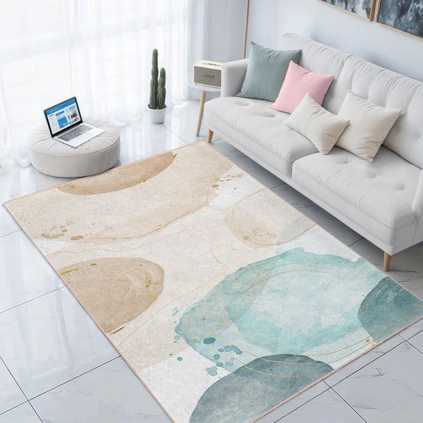 Tappeto color crema/turchese lavabile 80x150 cm Puddle – Mila Home-image-4