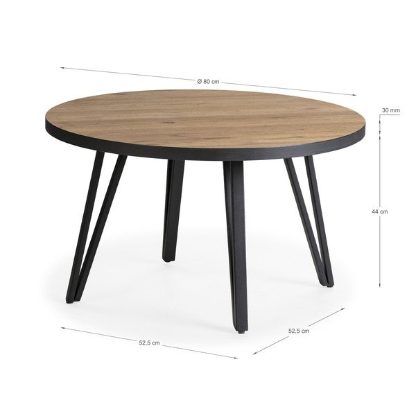 Tavolino da salotto rotondo nero/di colore naturale con piano effetto rovere ø 80 cm Sindi – Marckeric-image-3