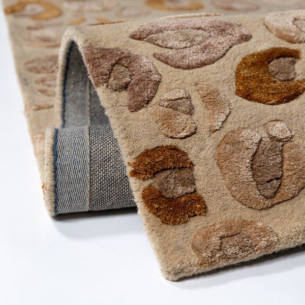 Tappeto di colore naturale in misto lana tessuto a mano 140x200 cm Leopard Frame – Flair Rugs-image-4