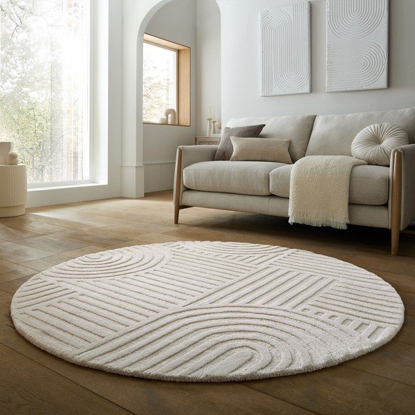 Tappeto rotondo avorio in lana tessuto a mano ø 160 cm Zen Garden – Flair Rugs-image-1