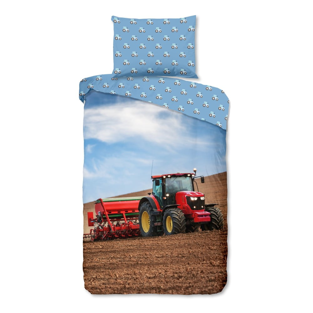 Biancheria da letto per bambini blu in flanella per letto singolo 140x200 cm Tractor – Good Morning | Biancheria da letto per bambini