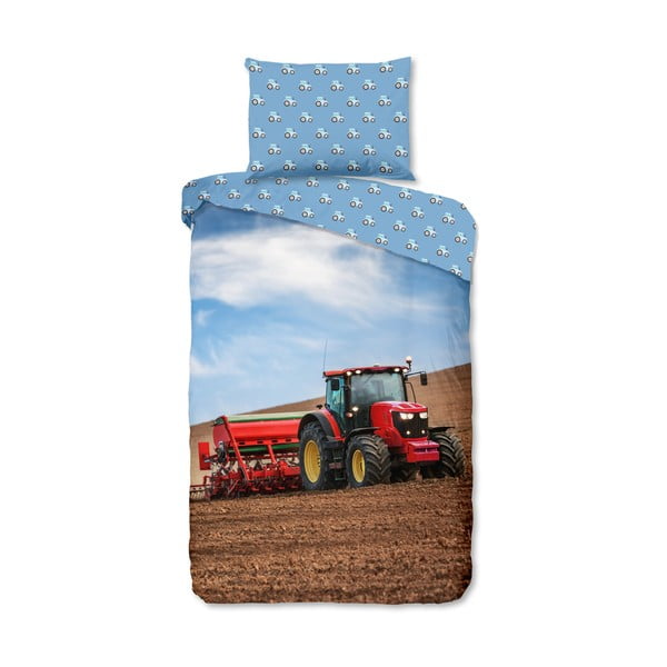 Biancheria da letto per bambini blu in flanella per letto singolo 140x200 cm Tractor – Good Morning