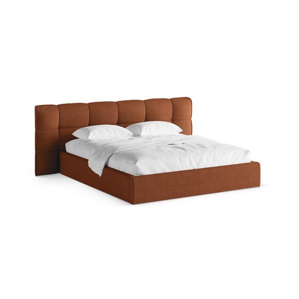 Letto matrimoniale imbottito color mattone con contenitore con rete inclusa 140x200 cm Eric – Micadoni 