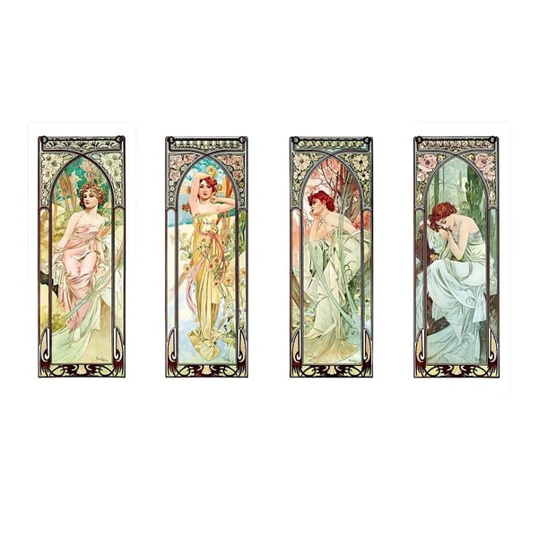 Set di 4 riproduzioni di Times of The Day di Alfons Mucha, 40 x 100 cm Alfons Mucha - Times of The Day - Fedkolor