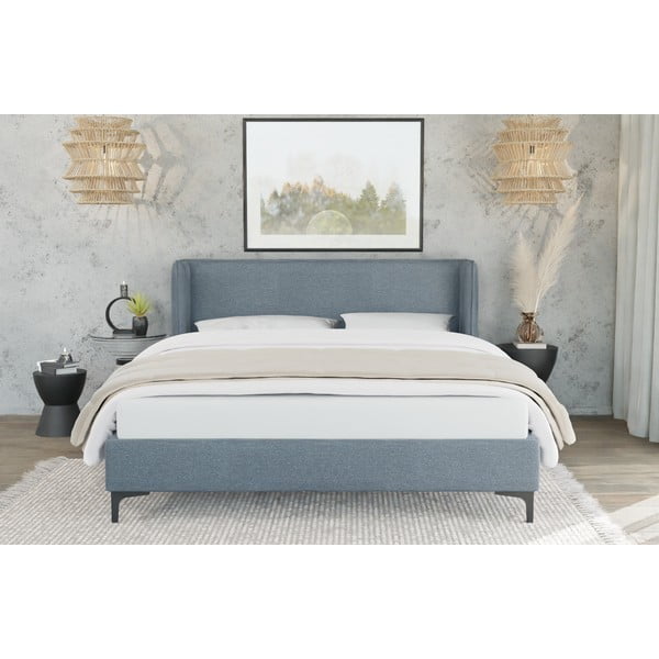 Letto singolo imbottito blu con griglia 90x200 cm Basti - Ropez-image-2