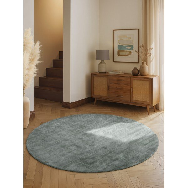 Tappeto rotondo azzurro in viscosa tessuto a mano ø 120 cm Noemi – Vikosa-image-1