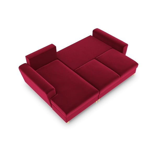 Divano angolare rosso allungabile e con contenitore (con penisola a sinistra/con chaise lounge) con rivestimento in velluto Kyoto – Cosmopolitan Design-image-2