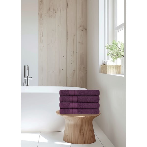 Set di 4 asciugamani in spugna di cotone bordeaux 50x100 cm - Good Morning-image-2