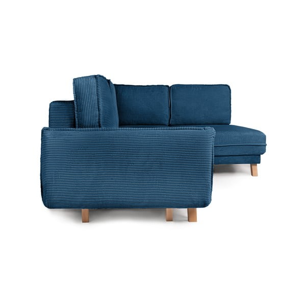 Divano angolare blu allungabile (con penisola a destra) con rivestimento in velluto a coste Tori – Bonami Selection-image-3