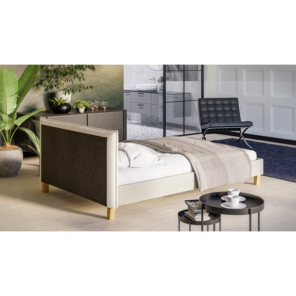 Letto matrimoniale imbottito crema con griglia 140x200 cm Tina - Ropez-image-3