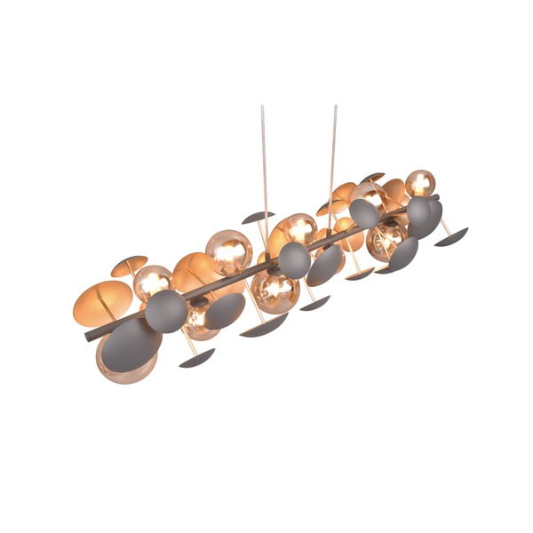 Lampada a sospensione con paralume in vetro grigio-oro Bubble - Trio Select-image-4