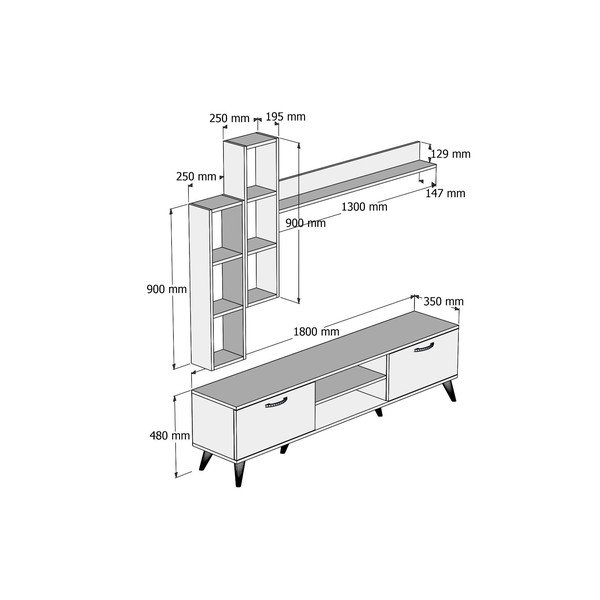 Set TV in pino bianco/naturale 180x48 cm Veronica - Kalune Design-image-4