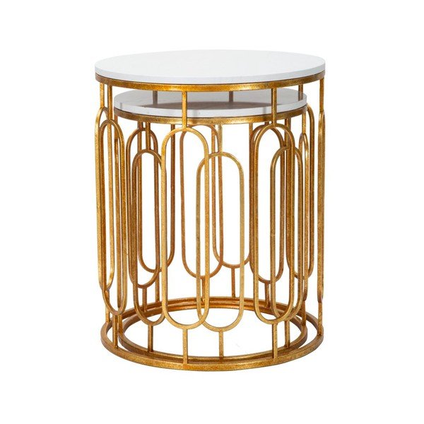 Set di tavolini rotondi con piano effetto marmo 2 pz ø 46 cm Tory – Mauro Ferretti-image-2