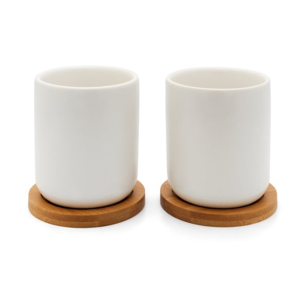 Set di 2 tazze in ceramica bianca con sottobicchieri in bambù , 200 ml Umea - Bredemeijer