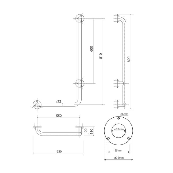 Maniglione da bagno in acciaio a parete 63 cm Handicap Right - Sapho-image-2