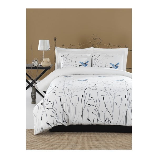 Biancheria da letto matrimoniale in cotone Ranforce con lenzuolo Blu, 200 x 220 cm Fidella - Mijolnir