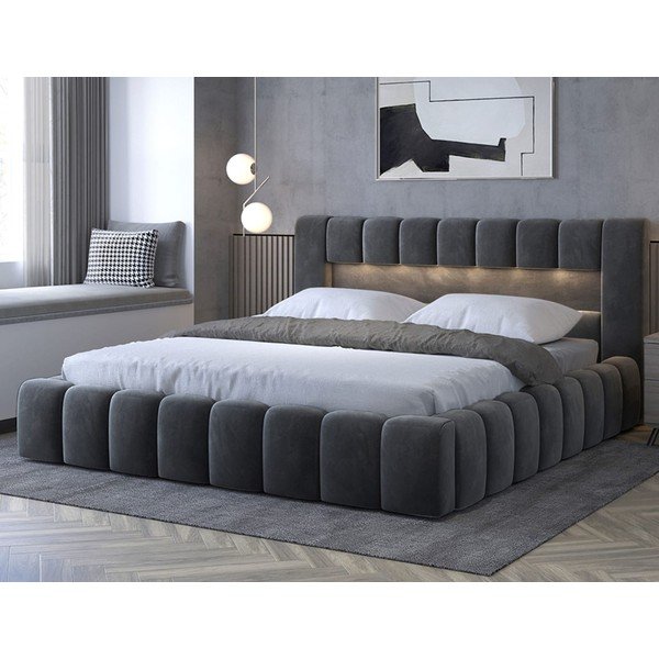 Letto matrimoniale imbottito grigio con contenitore con rete inclusa 180x200 cm Lamica – ELTAP-image-1