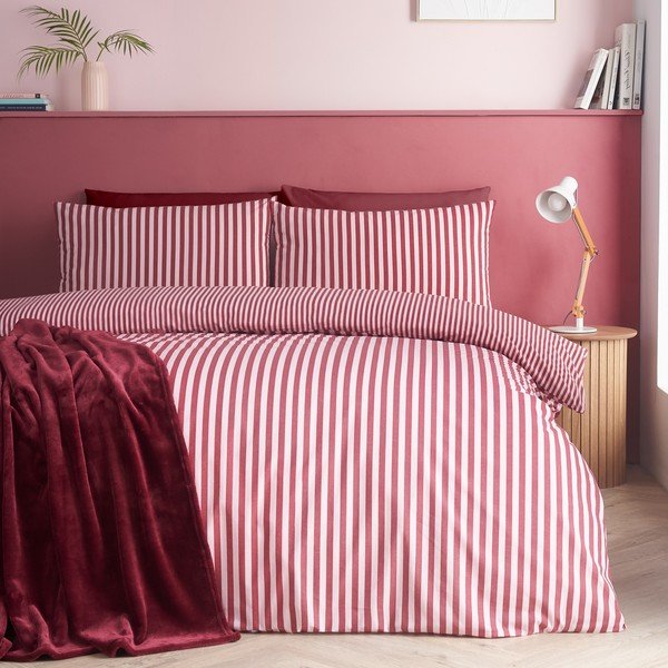Set copripiumino e federa burgundy per letto singolo 135x200 cm Epping Textured Stripe – Catherine Lansfield-image-3