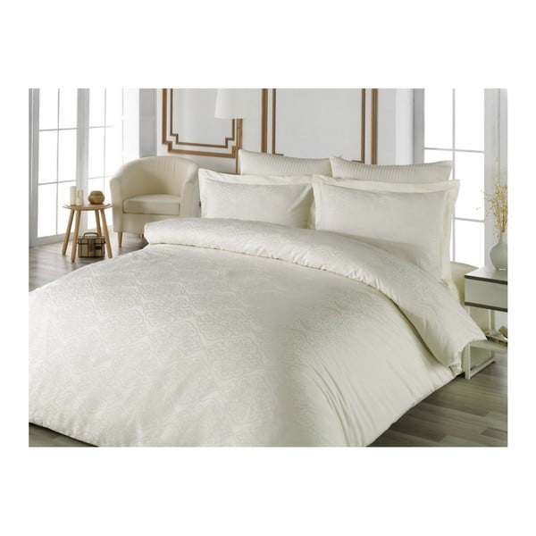 Biancheria da letto in cotone sateen crema con lenzuolo per letto matrimoniale Teressa, 200 x 220 cm - Unknown
