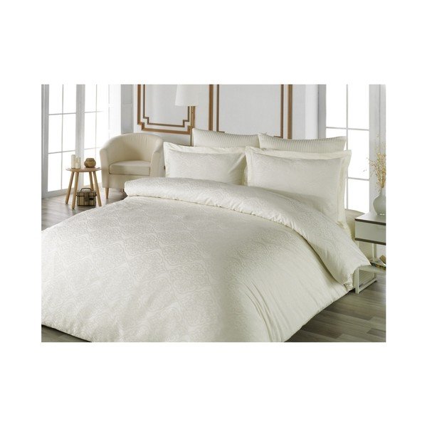 Biancheria da letto in cotone sateen crema con lenzuolo per letto matrimoniale Teressa, 200 x 220 cm - Unknown