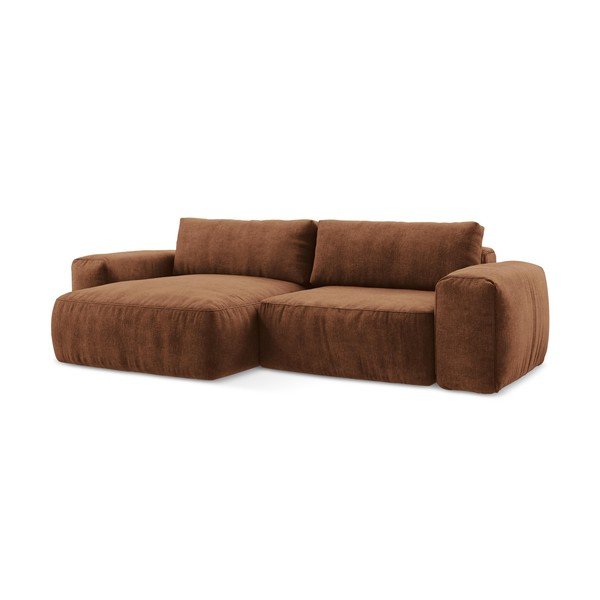 Divano angolare color terracotta allungabile (con penisola a sinistra/con chaise lounge) con rivestimento in ciniglia Kuki – Makamii-image-2
