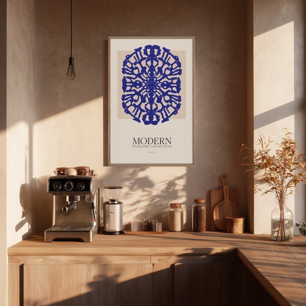 Dipinto stampato con cornice inclusa 60x90 cm Blue Folklore – Styler-image-1