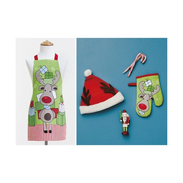 Dětská sada zástěry, čepice a kuchyňské rukavice Love From Santa