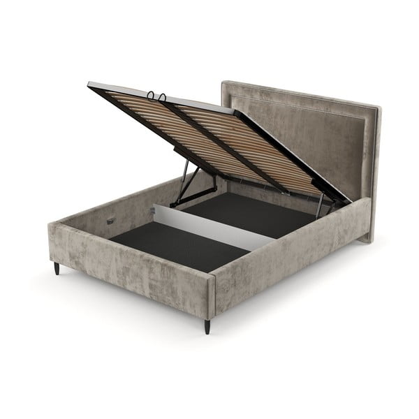 Letto matrimoniale imbottito beige con spazio contenitivo e rete 140x200 cm Baleine - Maison de Rêve-image-4