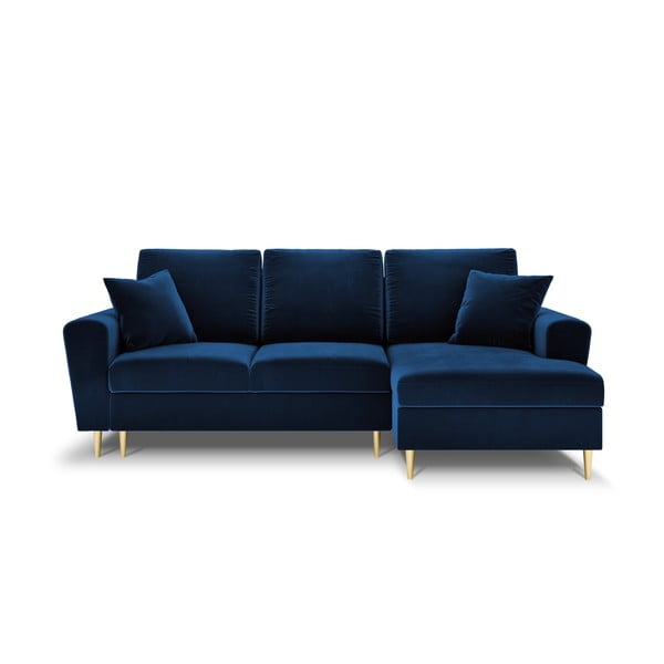 Divano angolare blu allungabile e con contenitore (con penisola a destra/con chaise lounge) con rivestimento in velluto Kyoto – Cosmopolitan Design