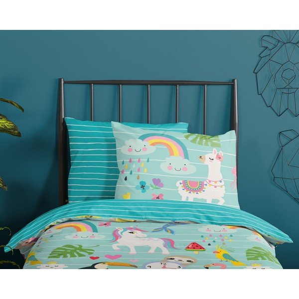 Set copripiumino e federa da bambini blu in cotone per letto singolo 140x200 cm Festen – Good Morning-image-2