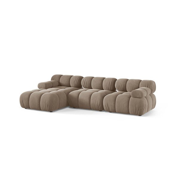 Divano angolare componibile beige (con penisola a sinistra/con chaise lounge) con rivestimento in velluto – Micadoni -image-2