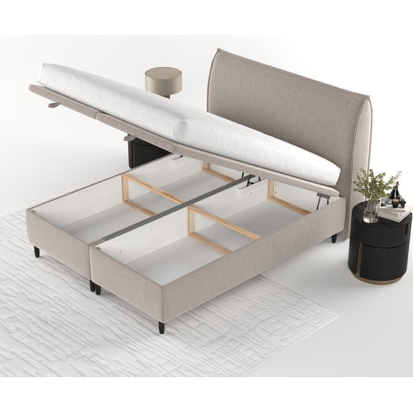 Letto matrimoniale imbottito grigio e beige con contenitore 140x200 cm Pearl - Maison de Rêve-image-4